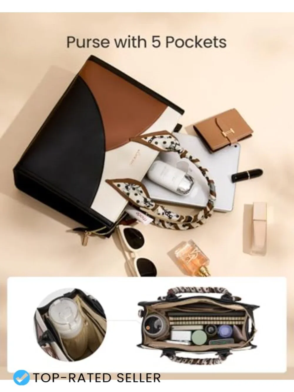 Vegan Leather Satchel Tote Purse with Scarf for Women Work Bag